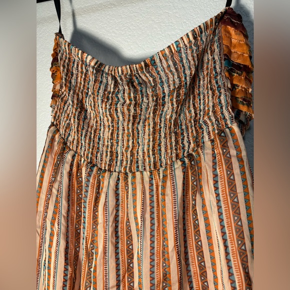 YADA Orange Sleeveless Tube Top Mini Dress w Ruffled Chest Design Unique Print🧡 - Picture 7 of 9